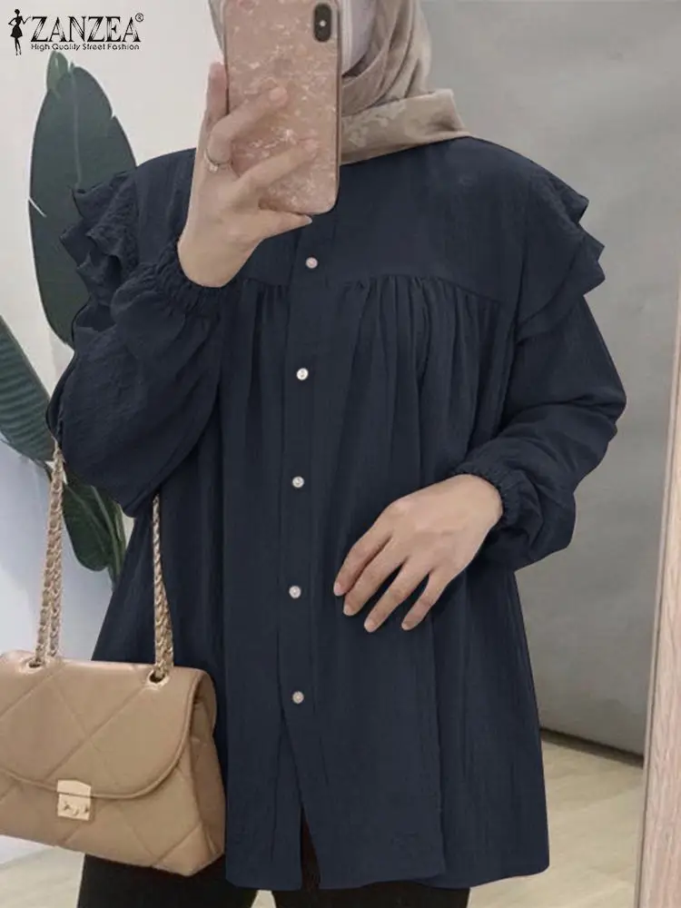 

ZANZEA Muslim Women's Tops Isamic Clothing Long Sleeve Buttons Down Shirt Turkish Blouse Fashion Hijab Work Blusas OL Chemise
