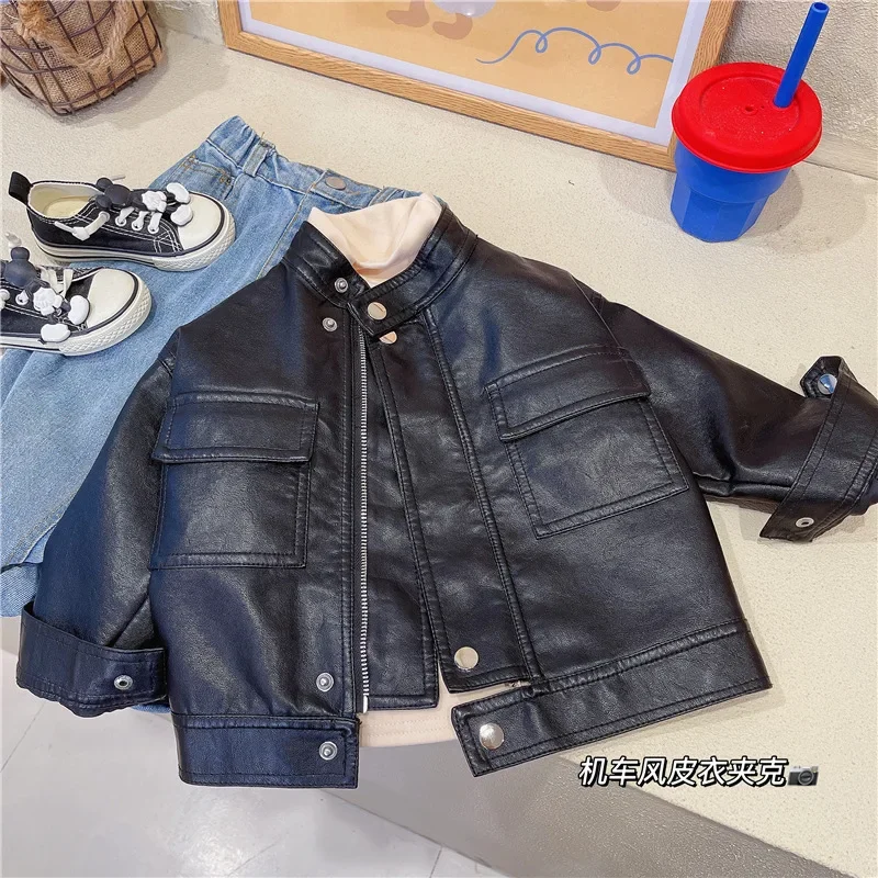 

kids jackets for girls coat boys clothes Boy's motorcycle leather coat Children coat clothes girls from 2 to 7 years