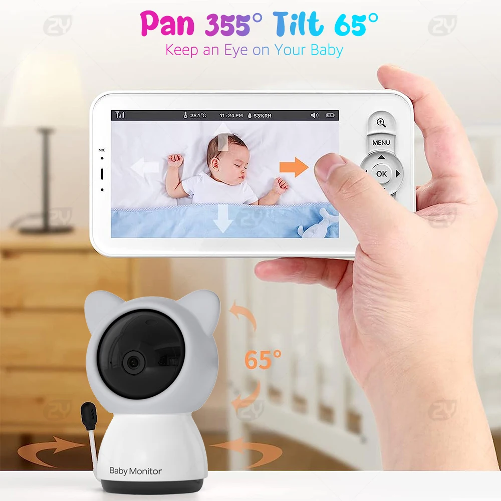 5 WiFi 베이비 모니터 화면 및 앱 제어를 통해 비디오 녹화 및 재생 FHD 1080P PTZ 베이비 카메라 양방향 인터콤 베이비폰 IR 야간 투시경 비디오 베이비시터 배터리 디스플레이 유모 모니터