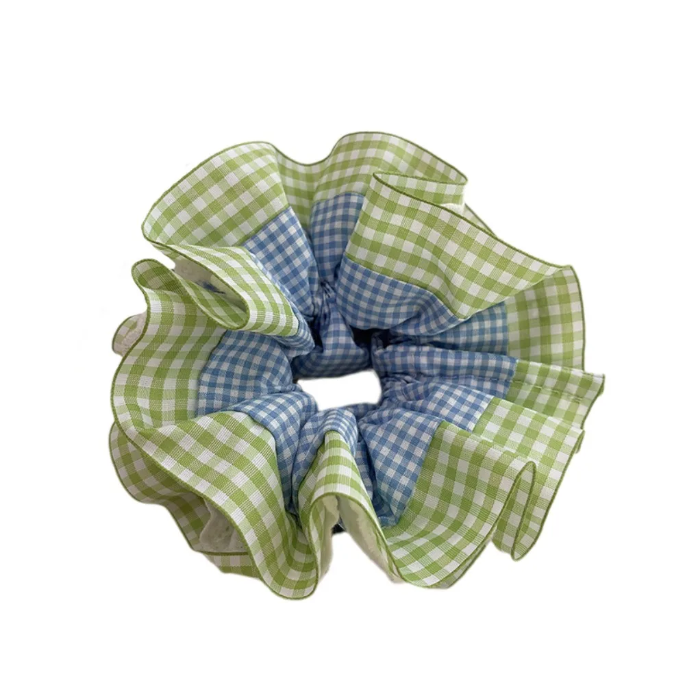 

Резинка для волос в пасторальном стиле, клетчатая эластичная заколка для конского хвоста, с кружевом, в Корейском стиле