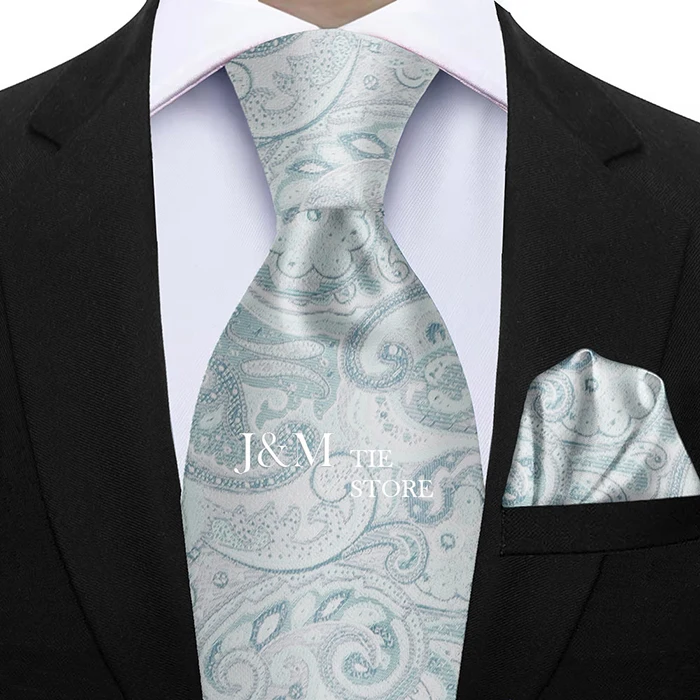 Herren 2-teiliges Paisley-Krawatten-Set, luxuriös, Hochzeit, Blau, Braun, Grau, Krawatte, Handky, Geschenk für Männer, Modedesigner, Business, Party, Krawatte, Geschenk – Detail 9