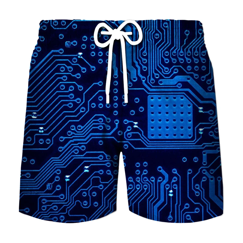 Circuit Board Graphic Shorts Pants Men Summer Hawaii Beach Shorts 3D Printing Electronic Chip Cool Swimsuit Gym Surf Swim Trunks 6