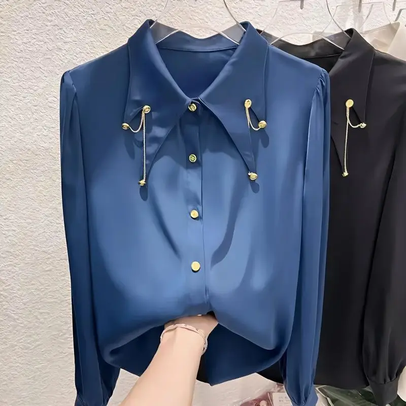 Early Spring Polo Collar Solid Color Shirt Women's Underwear Spring 2023 New French Small Shirt Long sleeved Shirt