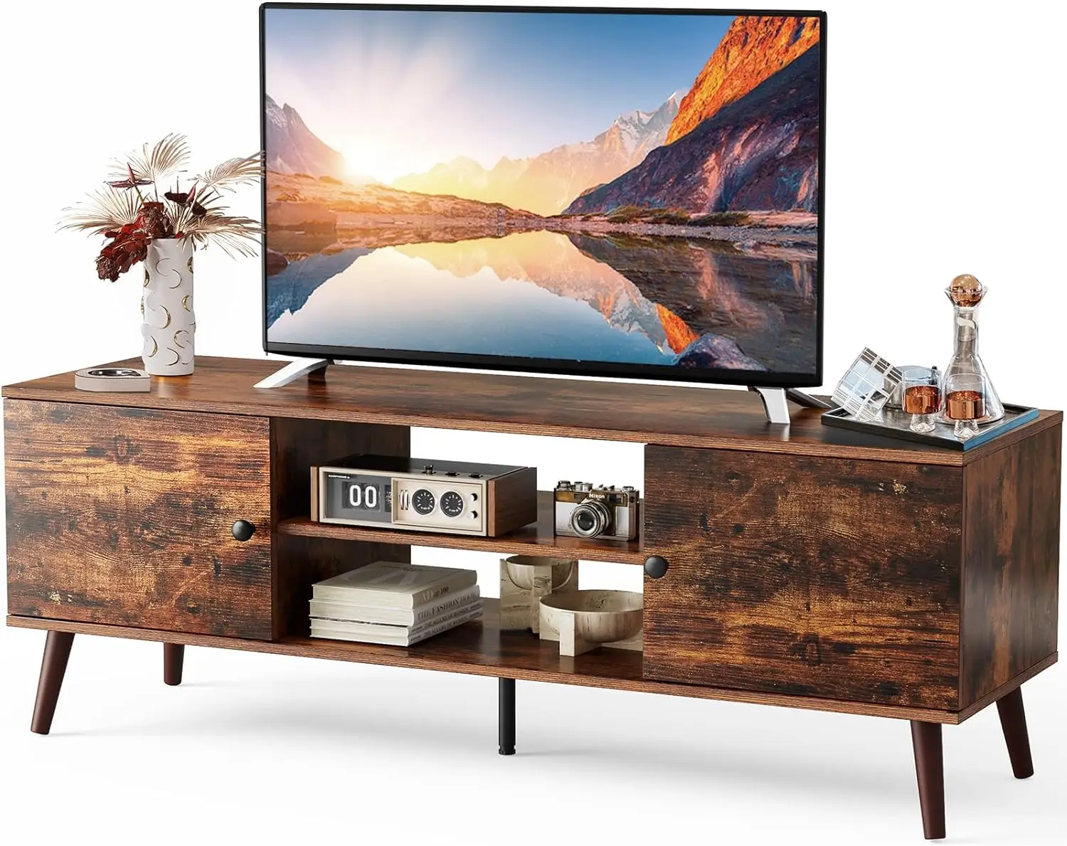 

TV Stand for 55 60 inch TV, Entertainment Center with Storage Cabinet, Mid Century Modern Media Console Table