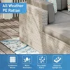 Outdoor Sectional 2-Piece Wicker Sofa in Pearl Gray, w 2 Stripe Pillows, Gray Cushions Elegant Patio Furniture Add-on Armless C 4