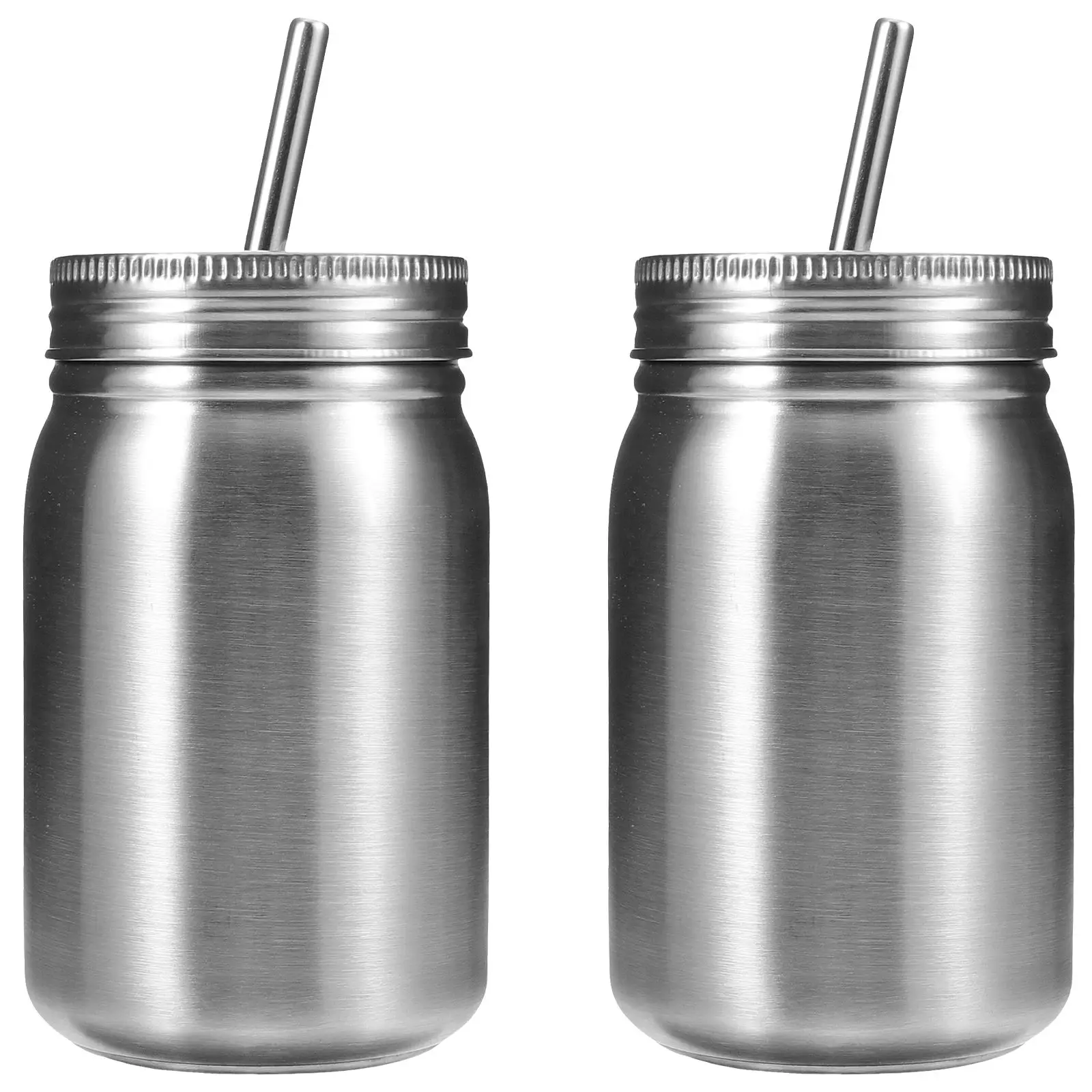 2 Pcs Stainless Steel Cup Jar with Handle Soda Can Tumbler Iced Coffee Straw Leak-proof Drinking Mugs Frothing Drinkware