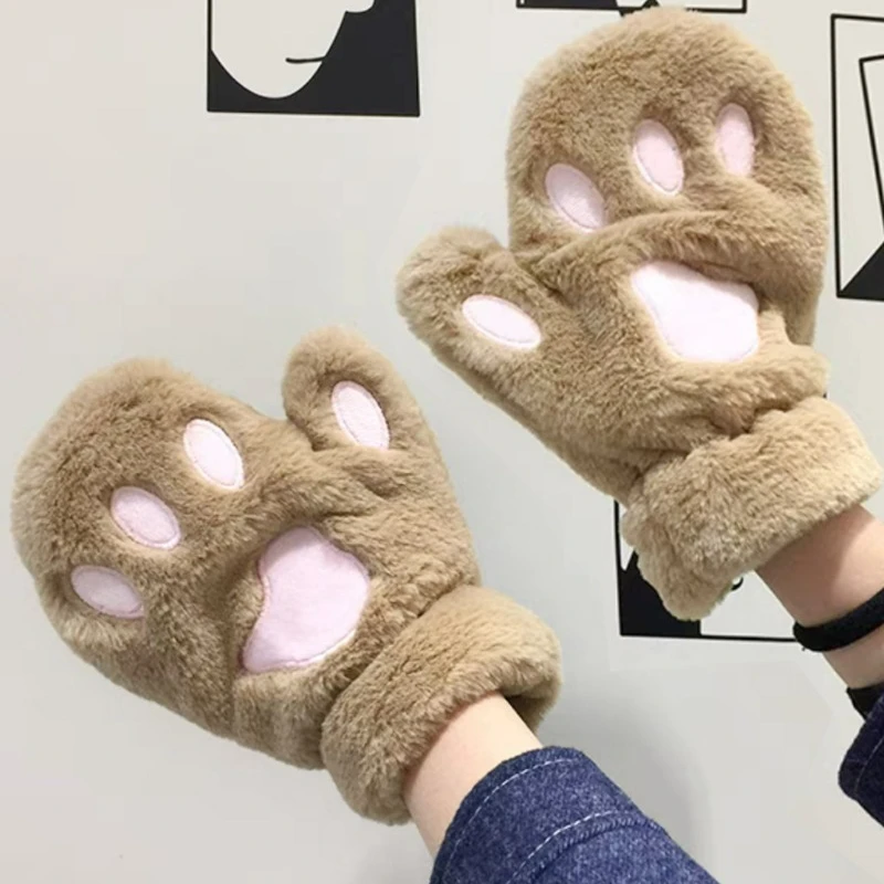 

Thickened Velvet Warm Full Finger Gloves Cat Claw Cute Plush Gloves Winter Even Fingers Gloves Kawaii Girl Mittens Cold-proof