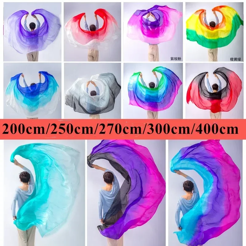 

Wholesaler Cheapest Price Customized Real Silk Belly Dance Silk Veils Hand Thrown Scarf Shawl Gradient 200cm 250cm 270cm 300cm