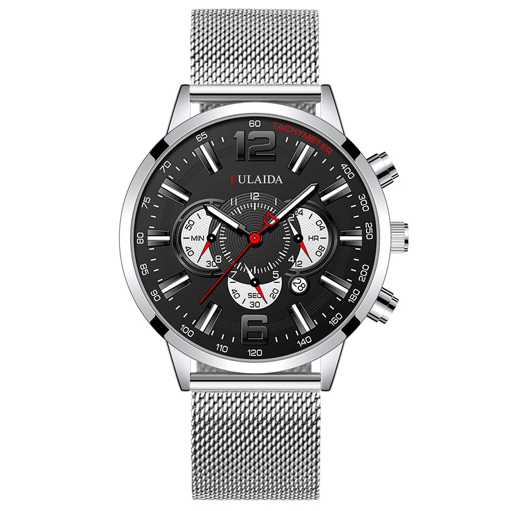 Men's Fashion Business Calendar Watches Luxury Stainless Steel Mesh Belt Analog Quartz Watch Business Luminous Wristwatch Clock