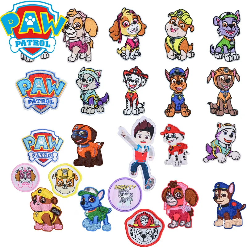Paw Patrol Cartoon Patch with Slogon Iron on Patches for Clothes DIY Embroidery Patch Cartoon Applique Fusible Stickers Badge