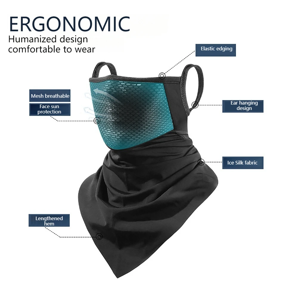 LOOGDEEL Cycling Mask Sun Protection Ice Silk Breathable Headgear Neck Fishing Collar Triangle Scarf Face Ear-hanging UV_voghion.com