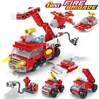 Mini size 6 In 1 Building Blocks DIY Police Car Fire Truck Castle Model Bricks Kids Educational Toys Gifts - Image 5