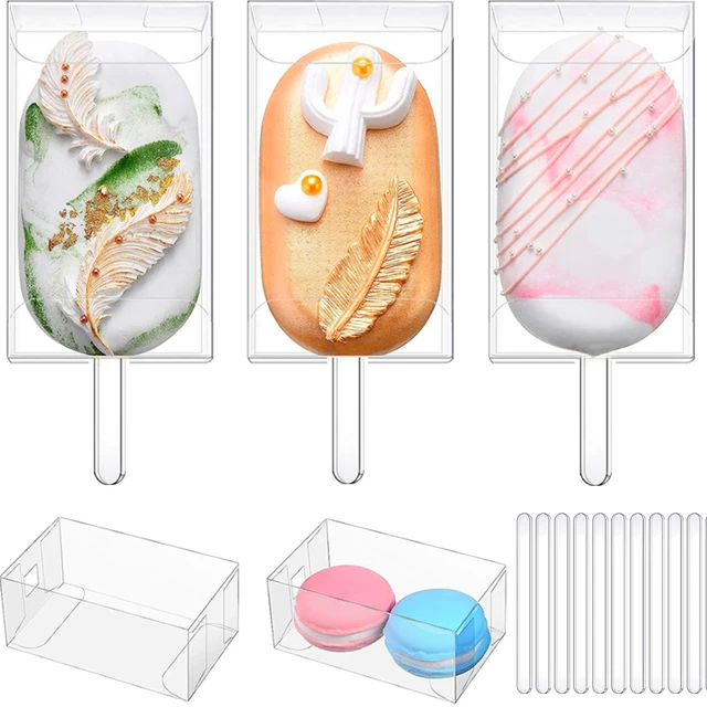 Ice Cream Chocolate Cake Boxes with Popsicle Stick Clear Plastic