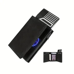 Men's Slim Wallet with Coin Slot and Magnetic Closure, RFID Protection (Black)