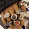 Vintage Punk Finger Watch Mini Elastic Strap Alloy Watches Couple Rings Jewelry Clock Retro Roman Quartz Watch Rings Women Men 3