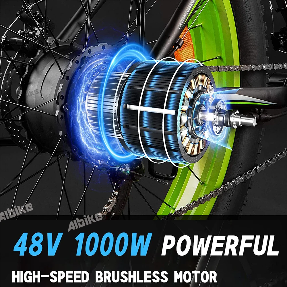 1000W Electric Bike for Adults Ebike 26" x 4.0" Fat Tire 48V 13Ah Removable Battery Snow Beach Adults Electric Bicycles