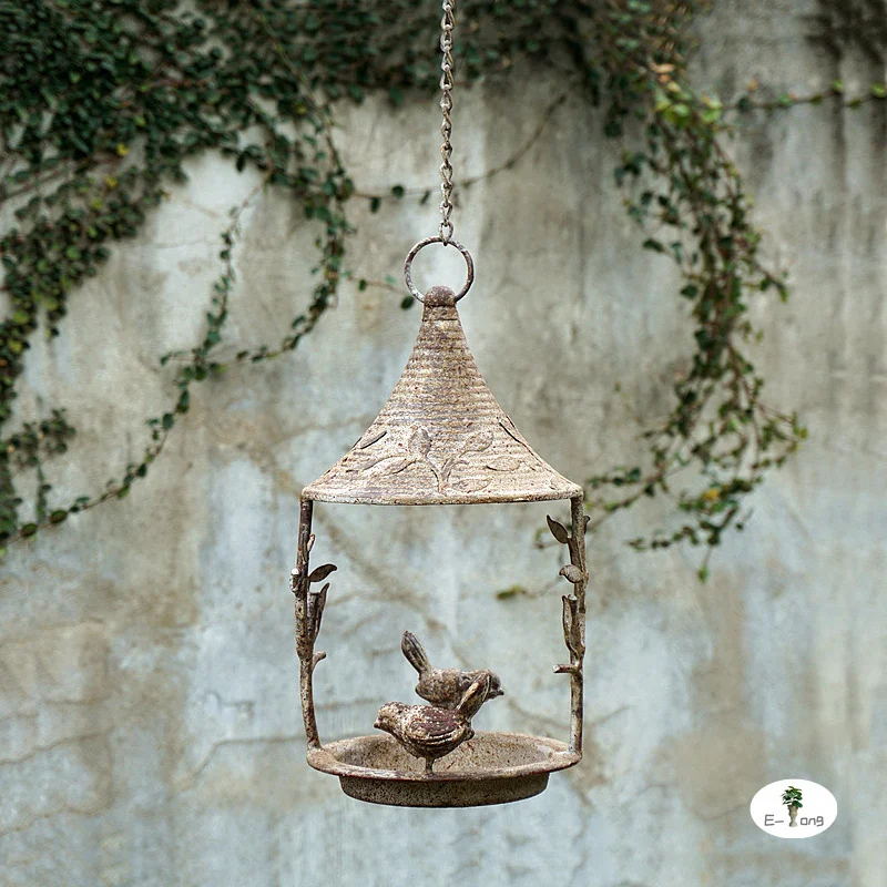 

Garden Decor Rustic Vintage Country Handmade Metal Hang Bird Water Feeder Tray