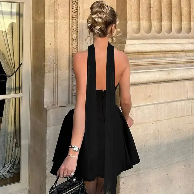 Avrilyaan-Robe trapèze sexy dos nu pour femme, robe de soirée élégante, sans bretelles, batterie, mini, éducatif, été, 2025