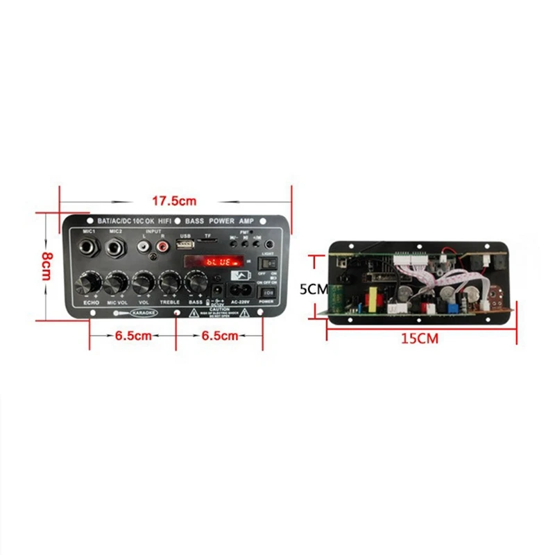 블루투스 오디오 앰프, 30-120W 서브우퍼 듀얼 마이크 AMP 모듈, 스피커 디스플레이 포함, 12 V, 24V, 220V, EU 플러그