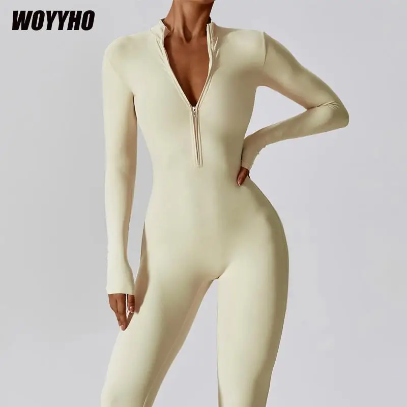 

WOYYHO Women's Sports Jumpsuit With Tight Yoga Bodysuit Overall Long Sleeve Bodycon Romper Playsuits Leggings Sports Suit Yoga