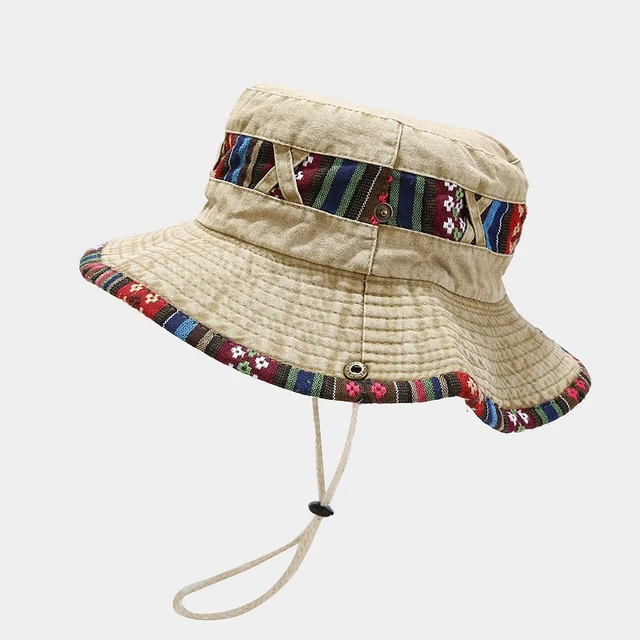 Men Outdoor Camo Bucket Hat with String Wide Brim Fishing Sun Protection  Cap Hat