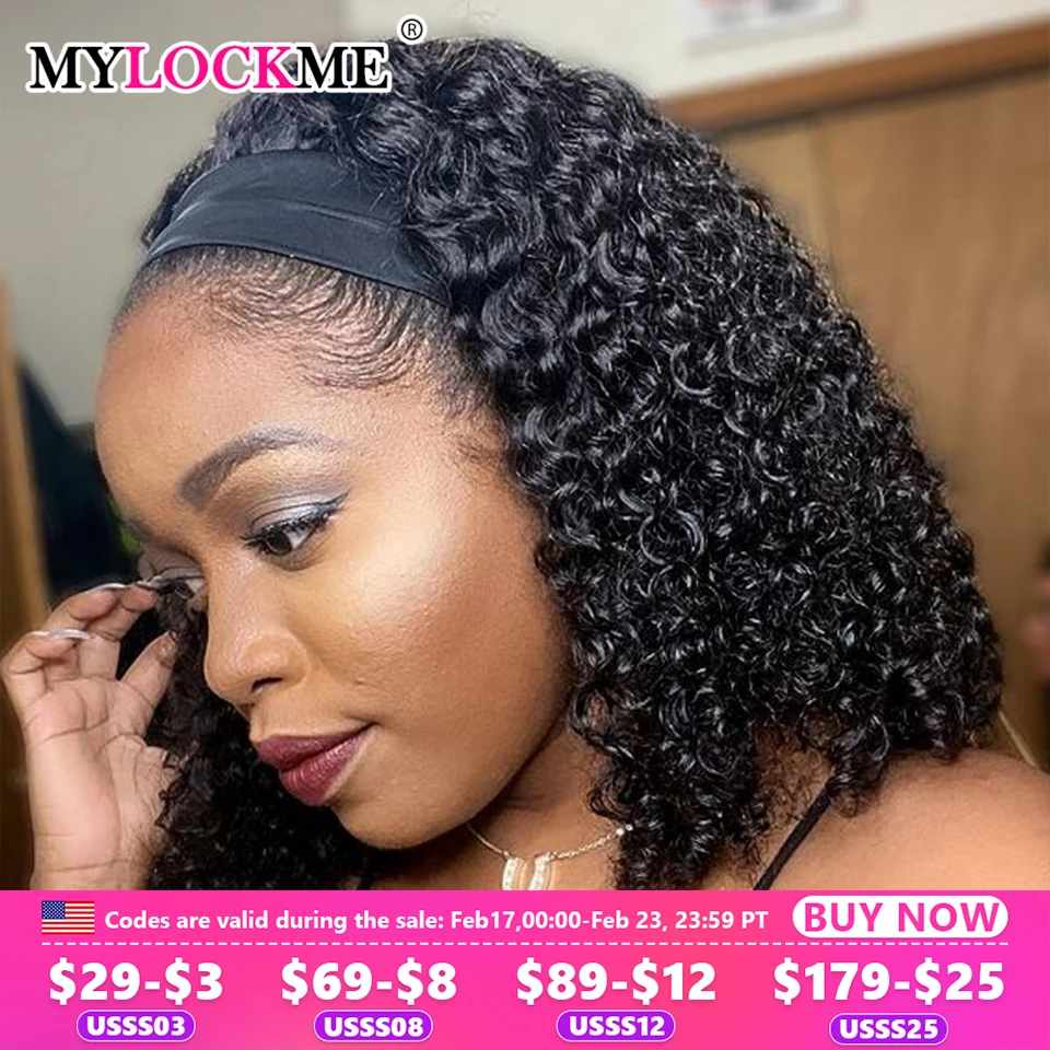 Headband Wig Human Hair Kinky Curly No Glue Full Machine Made Brazilian Remy Human Hair Wigs For Women 180% Density human hair wigs
