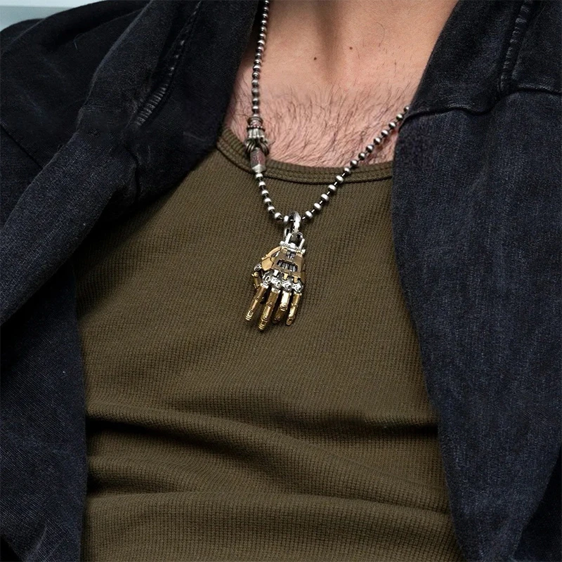 1pc Fashion Mechanical Bionic Hand Pendant With Chain For Men Women Creative Movable Finger Joints Robot Hand Necklace Jewelry