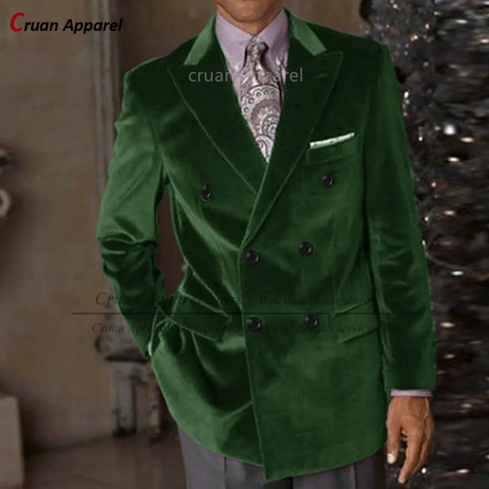 (One Blazer) Green Velvet Men Blazer Wedding Tailor-made Gentleman Suit Jacket Formal Slim fit Double Breasted Man Coat
