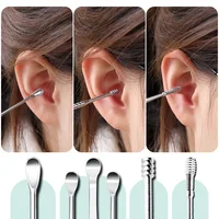 6Pcs/lot Ear Wax Cleaning Tools Stainless Steel Earwax Picker Portable Ear Wax Remover Curette Spoon Care Set for Baby Adults 2