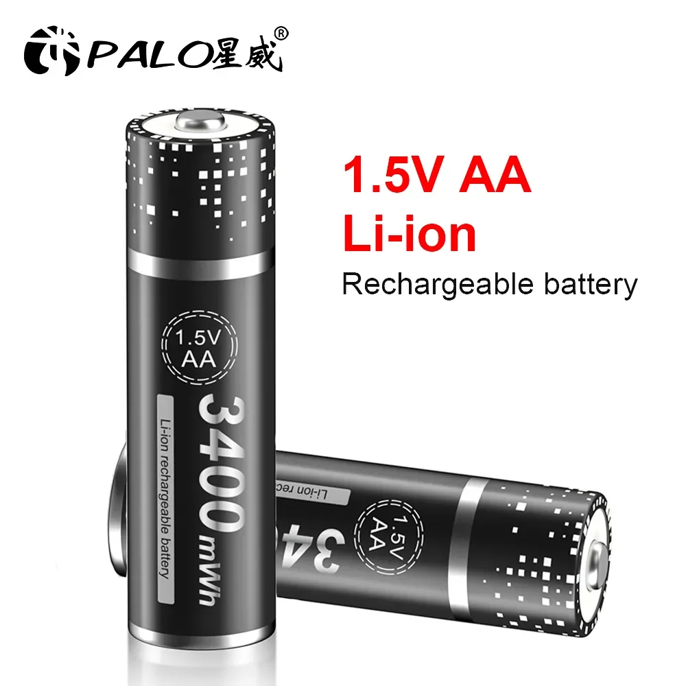 Piles Aa Lithium-ion Rechargeables, 1.5v, 3400mwh, Haute Capacité