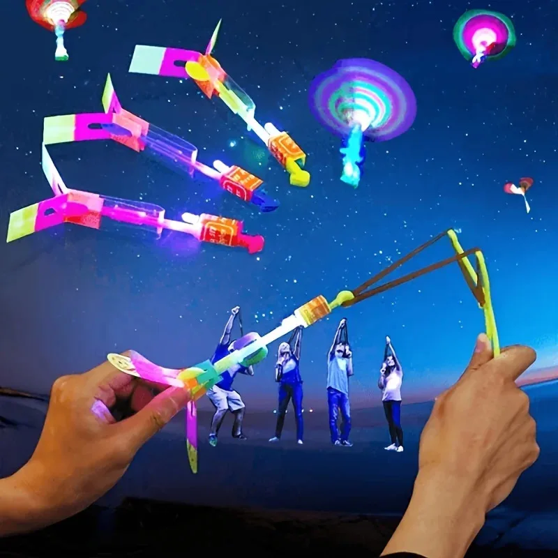 LED Light Rockets Flying Toys Slingshot Launcher 10pcs Birthday Halloween Christmas Party Favors Bright Glow Night Fun