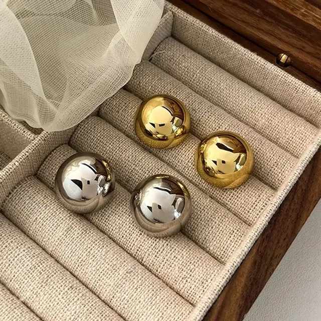 Boucles d'oreilles rondes à grande boule en acier inoxydable pour femmes et filles, Punk, mode géométrique demi-métal, bijoux de fête tendance, cadeau