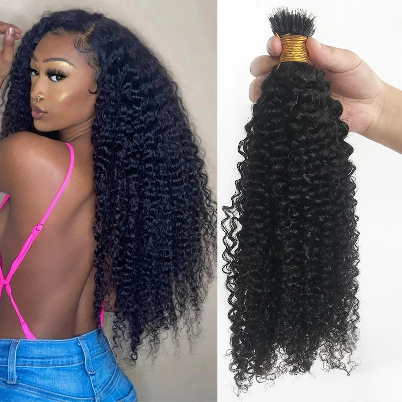 CurlyNanoRingHairExtensionDeepCurlyMicroLinkPreBondedNano