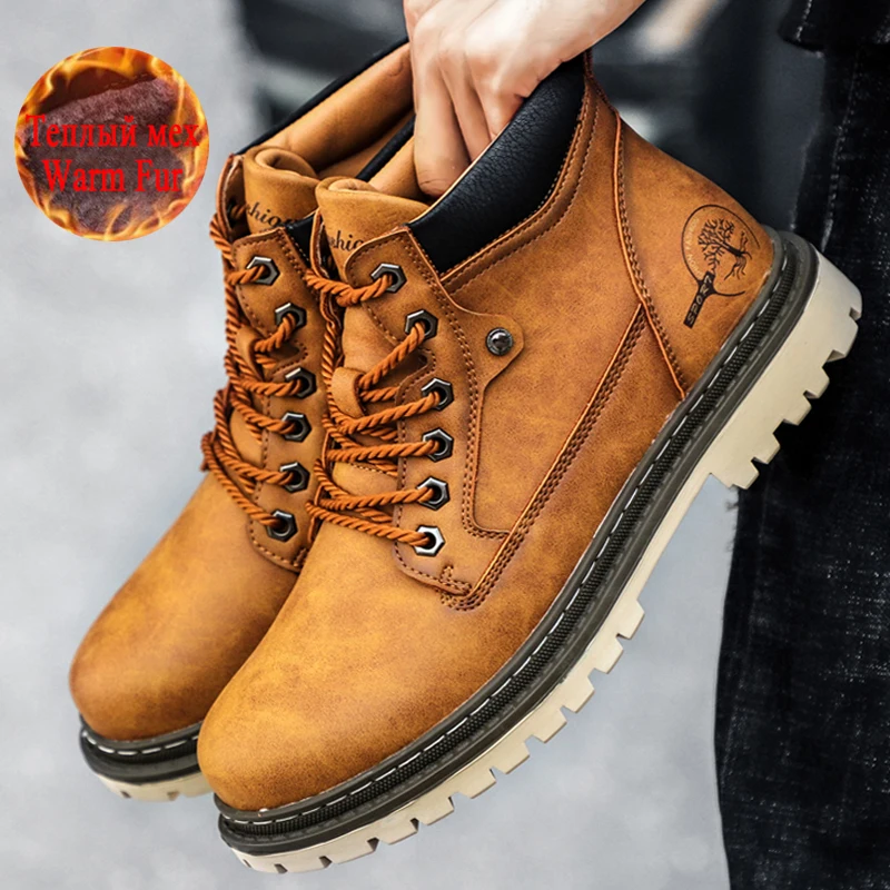Xiaomi Men Warm Plush Non-slip Snow Boots High Quality Outdoor Waterproof Camouflage Trekking Hiking Shoes Mountain Outdoor boots Men leather boots