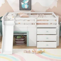 Modern Farmhouse Style Kids Full Size Loft Bed with Slide and Storage Drawers, No Box Spring Required 4