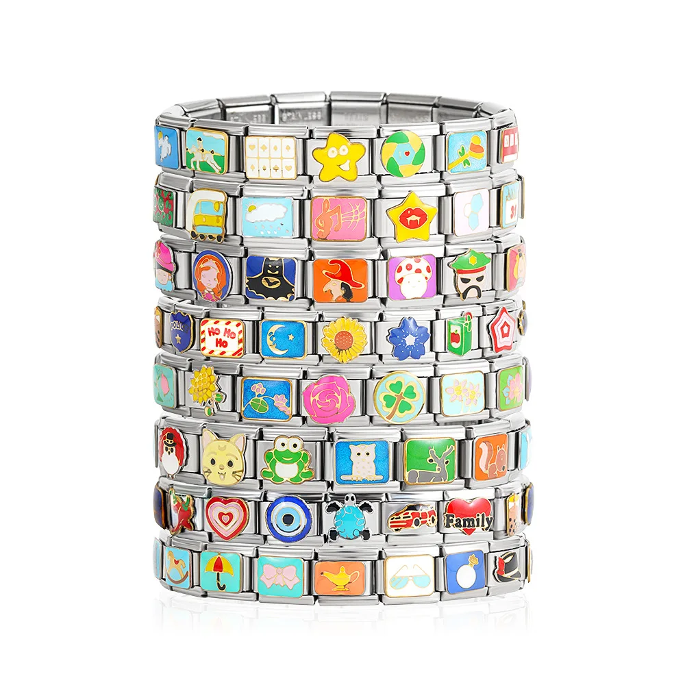 Personalized Italian Charms Bracelet Bangle for Women Color Printing Custom Vintage Stretchy Bracelets No Pinched Tarnish Free