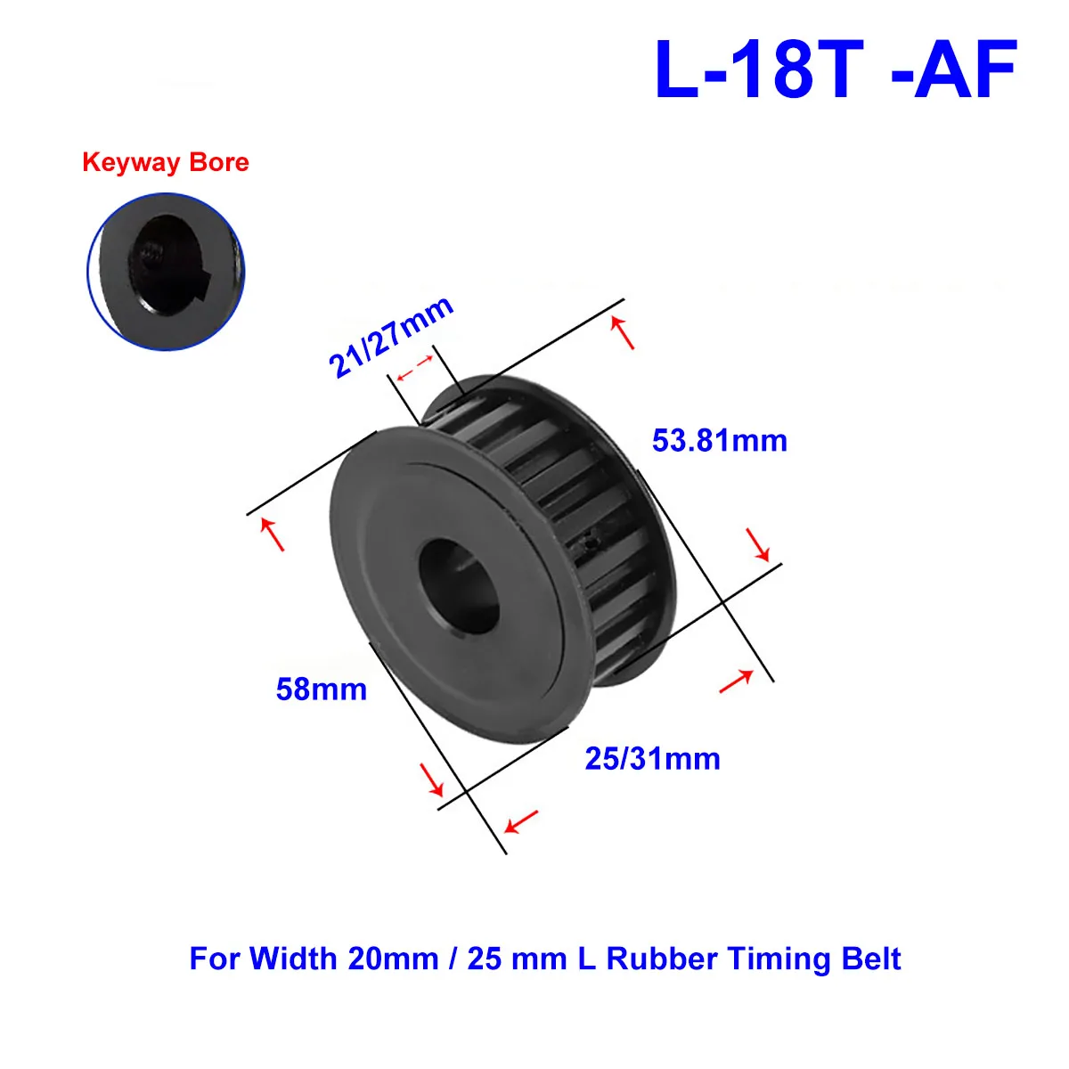 

45# Steel Timing Pulley L-18T Keyway Bore 8mm~28mm Pitch 9.525mm Synchronous Belt Pulley For Width 20/25 mm L Rubber Timing Belt