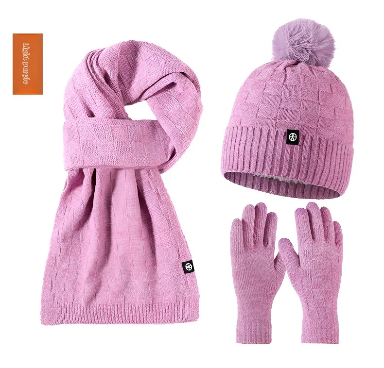 Charmingjolly High Grade Wool Hat Scarf Gloves Set Winter Beanie Velvet Hat Women Pompom Fleece Knitted Scarf Gloves Cap Set Free Shipping
