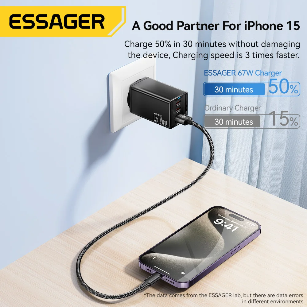 Essager 67W GaN USB Charger Quick Charge QC3.0 PD PPS USB Type C Charger For IPhone 15 14 Macbook Laptop iPad Xioami Samsung S23