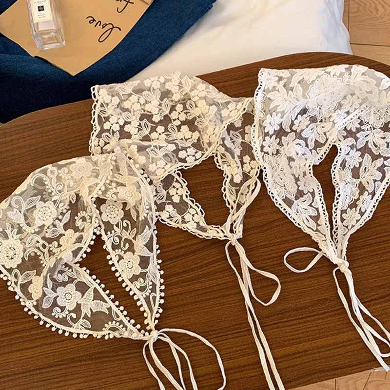 프렌치 레이스 삼각형 헤어 스카프, 한국 헤어 밴드, 스위트 스카프, 용수철, 여름, 여성, 소녀, 머리 장식