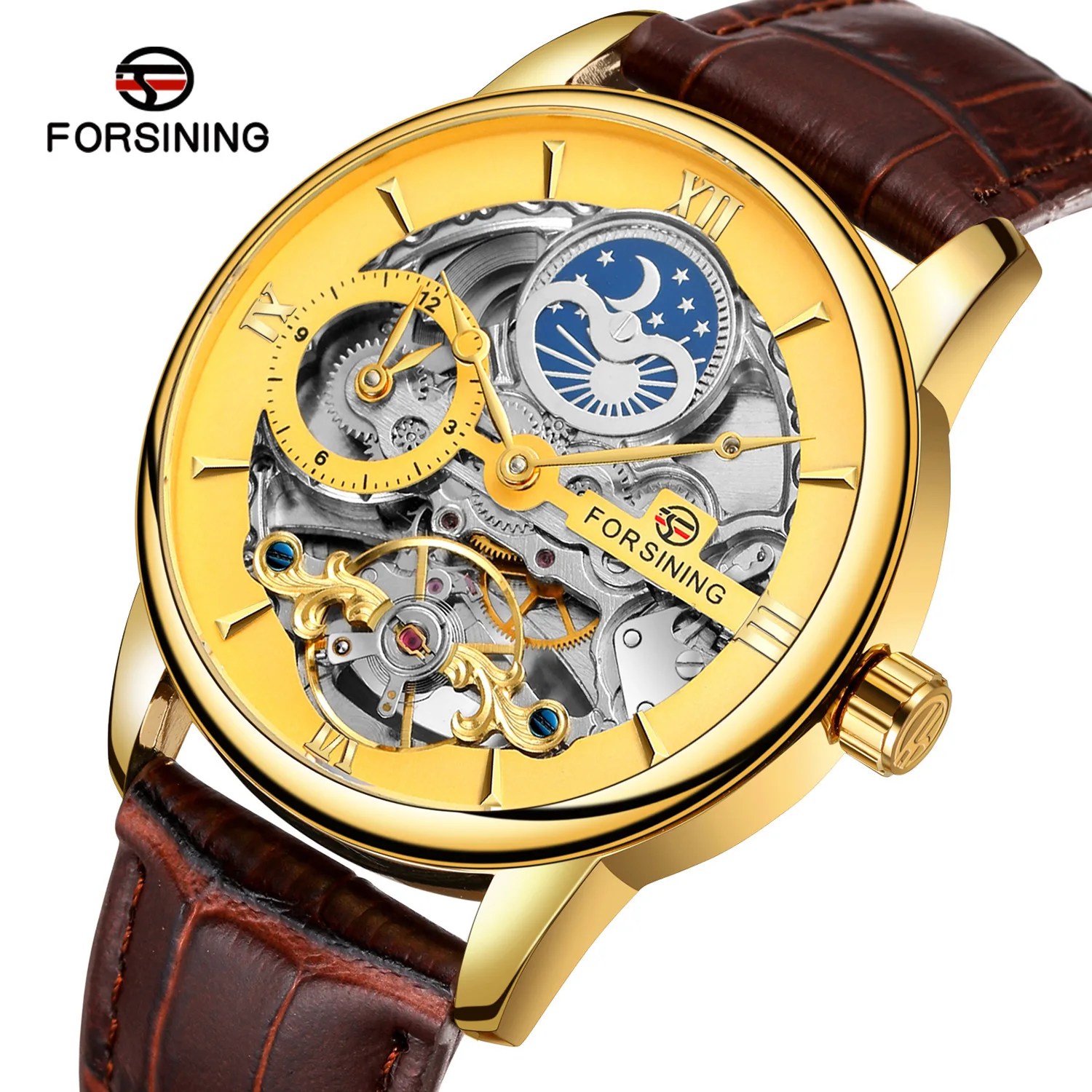 

2023 New Forsining European and American Style Men Fashion and Leisure Hollow Moon Business Automatic Mechanical Watch