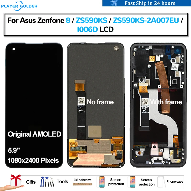 

Оригинальный ЖК-дисплей AMOLED для Asus Zenfone 8 ZS590KS I006D, дисплей Pantalla с сенсорной панелью, дигитайзер экрана в сборе, ЖК-дисплей