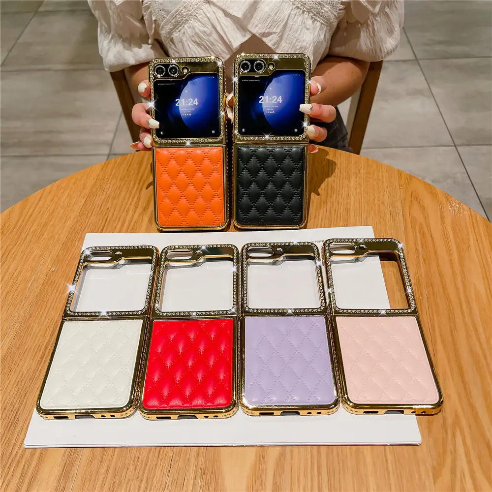 Luxury Gold Plated Diamond Leather Phone Case - Shockproof and Stylish Flip Cover