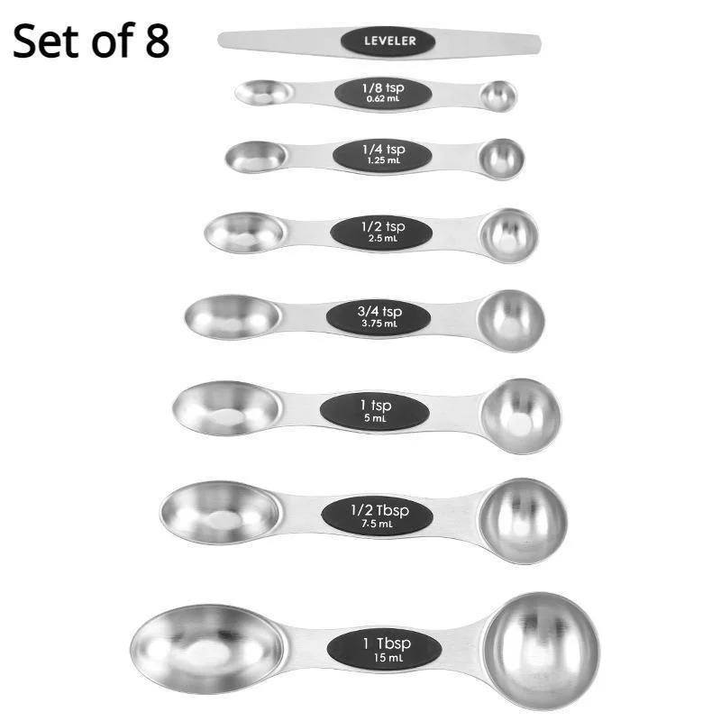 8 Magnetische Messlöffel Aus Edelstahl – Mit Wasserwaage, Stapelbar, Spülmaschinenfest