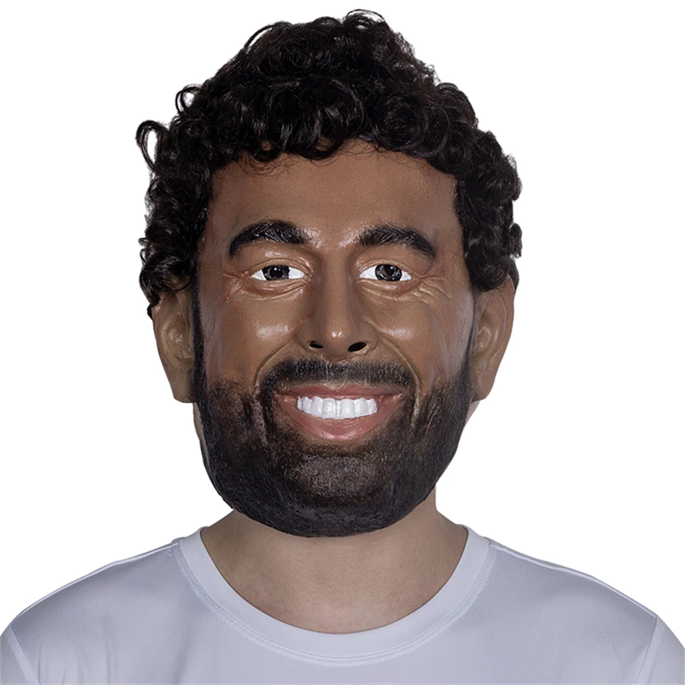 Mohamed Salah Mask Soccer Player Cosplay Costume Props Celebrity Fancy Dress Party Latex Headgear Black Wig