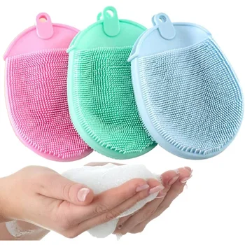 Baby Shower Gancio Morbido Esfoliante 1 pz Spazzola da bagno per massaggio in silicone con guanti da bagno Spazzola per pulizia Rimozione Scrub Docce Bolla