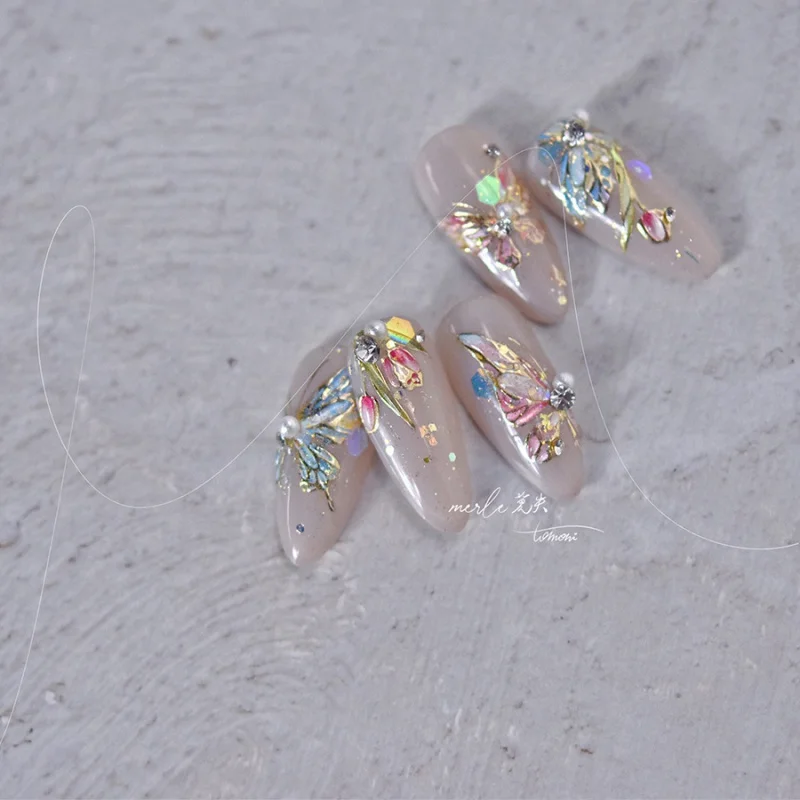 

[Meow.Sensei] Laser Nail Stickers No Loss Cooperation Model Japanese-Style Retro Nail Sticker Wholesale Colorized Butterfly Ms43