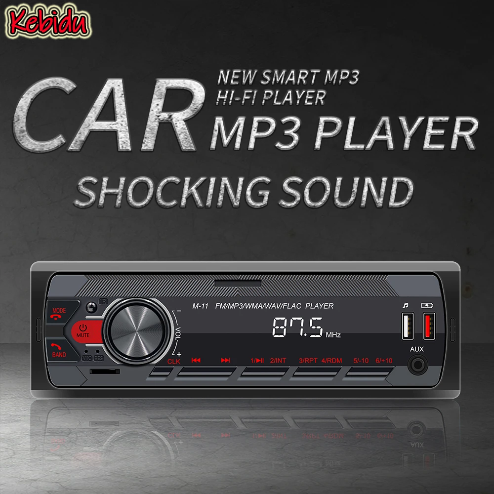 Kebidu Car MP3 Dashboard Dual Channel Bluetooth MP3 Player 45wx4 Stereo Car FM Radio with USB Charging Port Support USB/AUX/TF