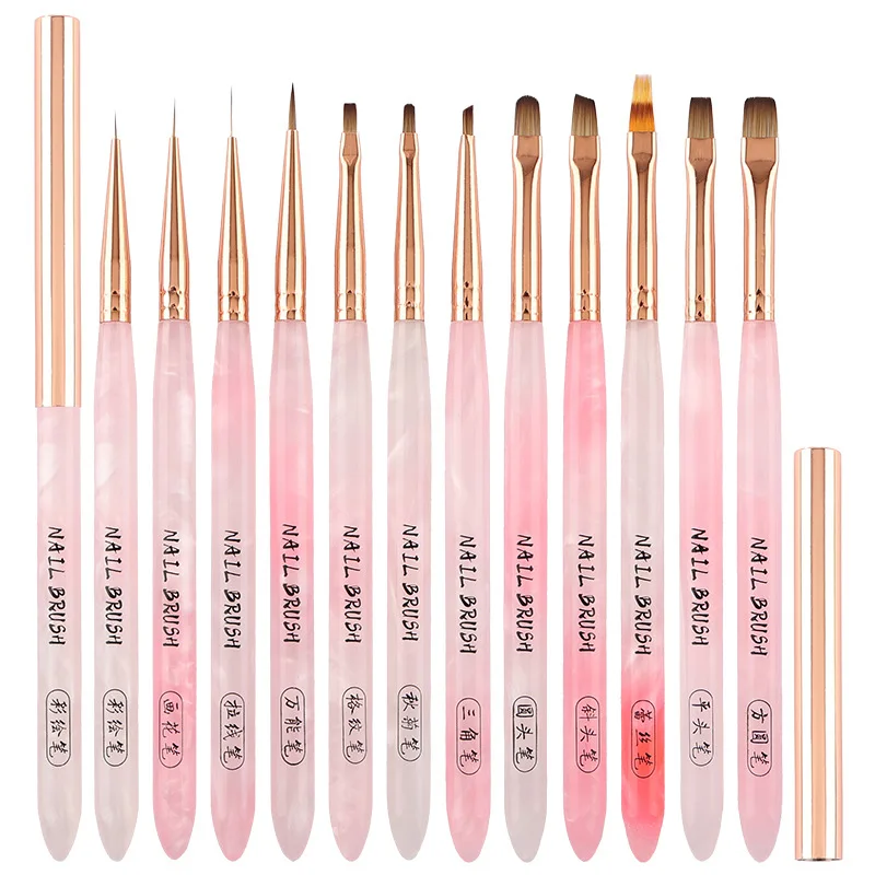 Nail Design Art Pen Pink Transparent Brush Painting Brush Uv Gel Extension Drawing Carving Pen Diy Manicure Tool Nail Brush 6