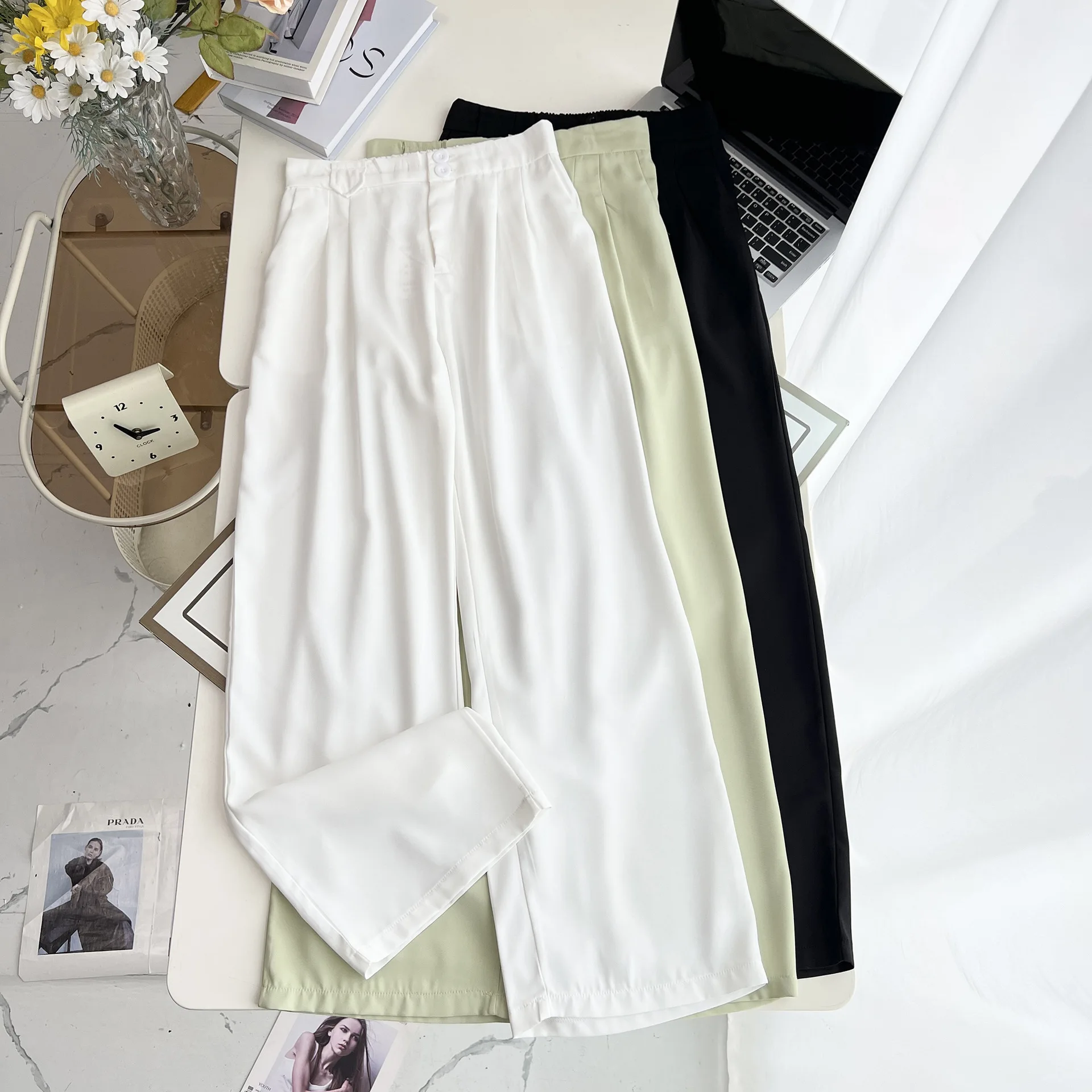 Fashion Plus Size Women's Wide Leg Pants Autumn New Style Elegant Casual Two Button Placket Full Length Suit Trousers 1706